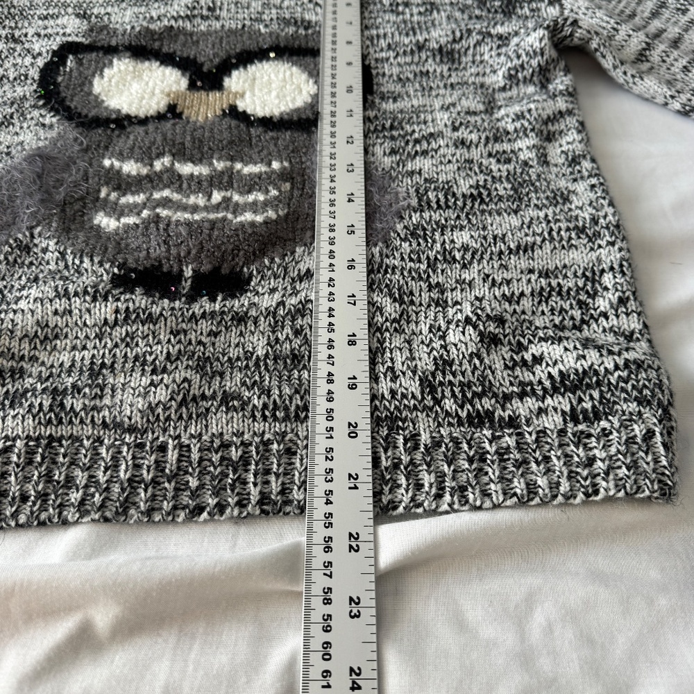 POINT ZERO GIRLS Long Sleeve Owl Knit Sweater Salt & Pepper Size Large Animal - Picture 10 of 12